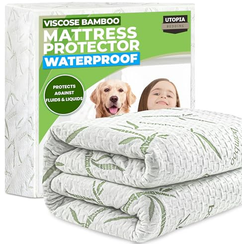 Utopia Bedding Coprimaterasso Matrimoniale Impermeabile Twin Viscosa Premium Proteggi Materasso, Oeko-Tex Certified, Traspirante, Tutto Intorno Elastico
