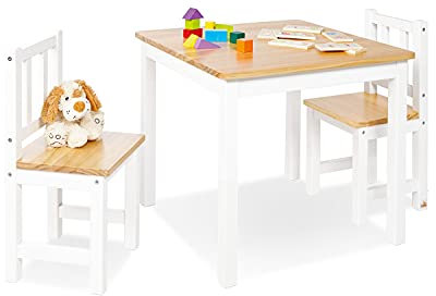 Pinolino Kindersitzgruppe Fenna, aus massivem Holz, 3-teilig, 2 Stühle und 1 Tisch, für Kinder ab 2 Jahren, weiß und klar lackiert