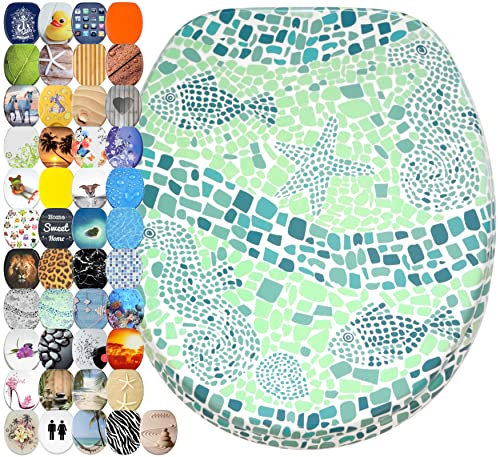 Sanilo Sedile WC con chiusura ammortizzata, grande scelta di belli copriwater da legno robusto e di alta qualità (Mosaico mondo verde)