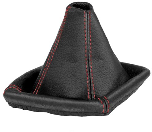 Schaltsack für BMW 3er e46 - Bj. 1998 - 2007 - aus echtem Leder - Schwarz - Rot - Schaltmanschette - Manschette für Gangschaltung - Schalthebelmanschette für Schaltgetriebe - Echtleder - A0062