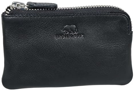 BROWN BEAR Schlüsseletui Leder | 2 Separate Fächer mit Reißverschluss | Damen & Herren | Echtleder Schlüsseltasche Schwarz | Schlüsselmäppchen mit Münzfach | 8017