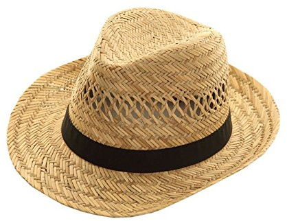 Top Brand Unisex Natural Straw Trilby/Fedora Hat with a Black Band. (58cm)