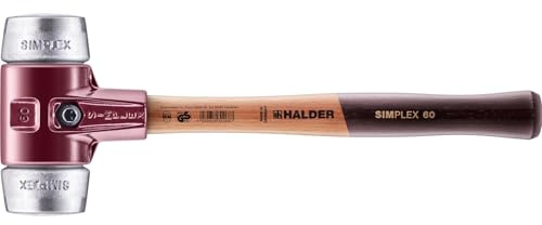 Halder Simplex Mallet 60mm – Soft Metal Inserts, Cast Iron Housing with Protection Sleeve, Varnished Hickory Handle, Heat-Resistant Non-Sparking Assembly & Straightening Hammer – 3009.060