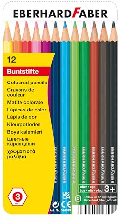 Eberhard Faber 514813 - Buntstifte Set 12-teilig, Buntstifte hexagonal in Metalletui | Hexagonale Farbstifte im praktischen Metalletui