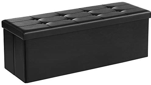 SONGMICS Sitzhocker 120 Liter, Aufbewahrungsbox, Fußhocker, faltbar, bis 300 kg belastbar, Bezug aus Kunstleder, gepolstert, schwarz LSF701