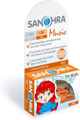 SANOHRA music – Konzert Ohrstöpsel für Kinder & Erwachsene mit kleinen Gehörgängen | Made in Germany | High-Fidelity Gehörschutz | Wiederverwendbar | Für Musik, Festival & Club