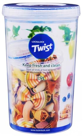 LocknLock Round 1.9ltr Food Storage Containers with Lids - Airtight & Watertight, Microwave & Dishwasher Safe Food Containers with Twist Lids (127 x 206mm)