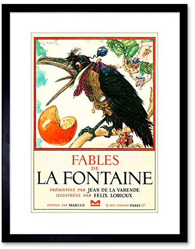 9x7 '' Book FABLES DE LA Fontaine Crow Waistcoat Framed Art Print F97X1676