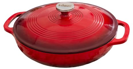 Lodge Essential Enamel Braiser 3.5 Quart - Refrigerator- & Oven-Safe up to 500° F - Heat-Retaining, Induction-Safe & PFAS-Free Enamel Cookware - Island Spice Red