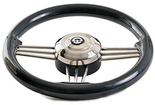 wellenshop Riviera Steuerrad Carbon-Optik und Edelstahl Bootslenkrad mit Universalkonus Nabe Bootssteuerrad Lenkrad Steuerrad Boot Schiff Schiffssteuerrad Yacht Motorboot
