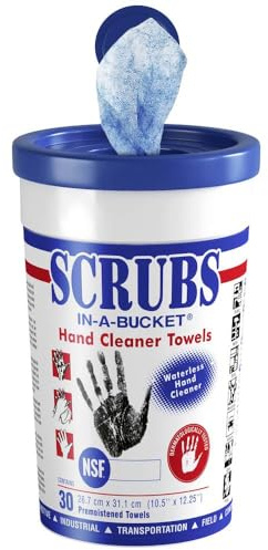 SCRUBS in a Bucket - 30 Lingettes de nettoyage des mains - Nettoyant pour les mains approuvé par le NSF - Le nettoyage parfait des mains - Utilisables partout et idéales en déplacement