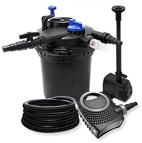 Wiltec Kit complet: CPF-15000 Filtre de bassin à pression jusqu’à 30000 L avec 18 Watt lampe uv, NEO8000 SuperEco pompe 8000l/h 70W, 25m Tuyau 25 mm (1), HJ-943 ECO fontaine 800l/h 16W