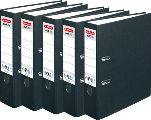 HERLITZ Ordner maX.file nature+ A4 8cm | Kraftpapierbezug selbstklebendes Rückenschild | 5er Sparpack in diversen Farben zur Auswahl (breit 8cm, schwarz, 5er Pack)