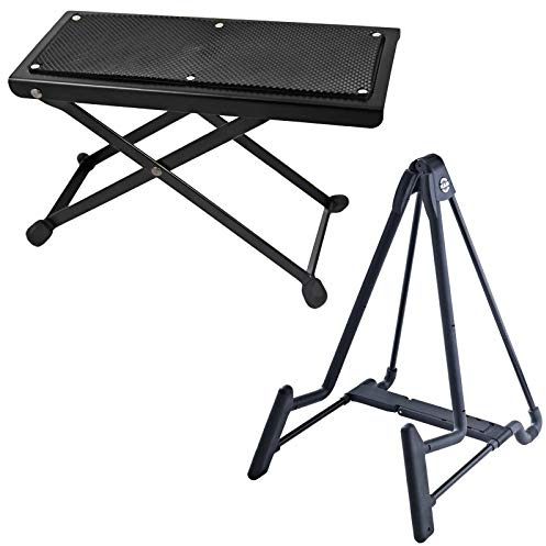 K&M 17581 Heli Gitarrenständer Schwarz + keepdrum Fußbank