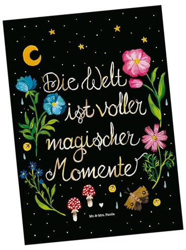 Mr. & Mrs. Panda Postkarte Magische Welt - Geschenk, Nacht, Spruch Positiv, bildkarte, Ansichtskarte, Motivation, Weisheit, Grußkarte, Dekoration, Schwarz, Postkarten, Blumen, Ansichtskarten