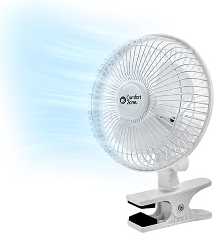 Comfort Zone Portable Clip on Fan with Fully Adjustable Tilt, Electric, 6 inch, Quiet, Indoor, 2 Speed, Mini Desk Fan, Table Fan, Airflow 6.53 ft/sec, Ideal for Home, Bedroom, Dorm & Office, CZ6C