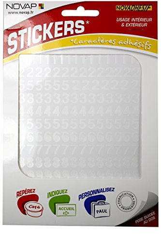 Novadhesif - Custodia con numeri adesivi, morbida, da 0 a 9, 10 mm, colore: Bianco