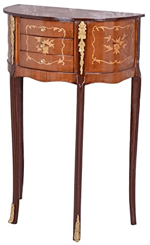 Barock Wandkonsole mit Intarsien Holz Konsole 3 Schubladen 72x45x26 cm Handarbeit Unikat französischer Barockstil Beistelltisch Nachtkommode Antik Stilmöbel Konsolentisch nostalgische Eleganz