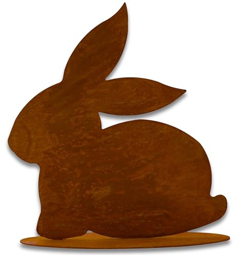 Rostikal® Hasenfigur Rost Deko 23 x 24 cm – Osterdeko für Garten & Balkon, Frühlingsdeko Wohnzimmer – Vintage Deko Osterhase aus Metall, Wetterfeste Gartendeko