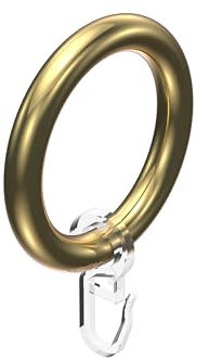 Interdeco Gardinenstangen Ringe mit Faltenhaken/Gardinenringe in Messing-farbig/Kunststoff für 28 mm Ø (10 Stück)