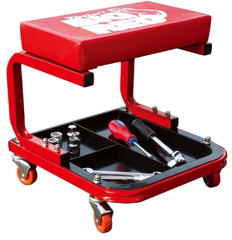 Torin TR6300 - Sgabello Seggiolino Per Officina Meccanico con 4 Ruote e Ripiano Porta Attrezzi