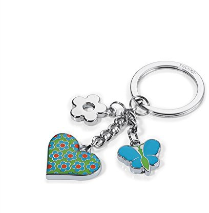 TROIKA Schlüsselanhänger Herz Blume Schmetterling 3 Charms - türkis - Metall / Emaille - das Original von TROIKA - KR16-02/TQ