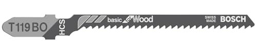 Bosch 5 x Lames de scie sauteuse T 119 BO Basic for Wood (pour Bois tendre, coupe arrondie, Professional Accessoire Scie sauteuse)