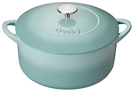 Denby - Pavilion Blue Cast Iron Casserole Dish - Dutch Oven, Oven Safe Pot, Enamelled - 24cm, 4.05L Capacity - Round