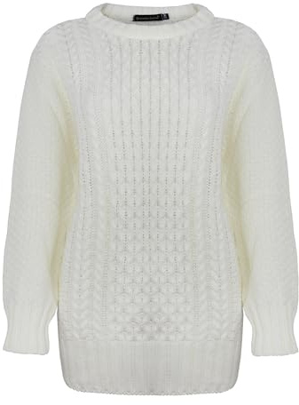 Generation Fashion New Ladies Women Aran Knit Long Sleeve Crew Neck Knitted Cable Jumper Sweater Pullover Top 8-30 (Cream,M-L)