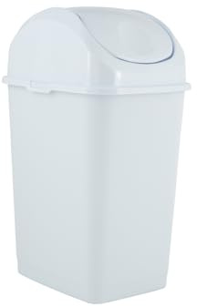 Superio Medium Trash Can with Lid 4.5 Gallon Plastic Swing Top Garbage Can Slim Waste Bin for Under Sink/Cabinet, Laundry Room, Kitchen, Office, Bedroom, Bathroom, College Dorm, 18 Qt, White