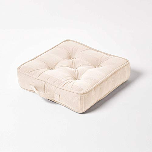 HOMESCAPES Rajput 100% Cotton Floor Cushion Natural 40 x 40 x 8 cm Square Indoor Garden Dining Chair Booster Seat Pad Cushion