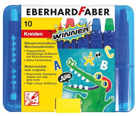 Eberhard Faber 521110 - Wachsmalkreide Winner, wasservermalbar, 10 Wachsmalstifte in praktischer Kunststoffbox