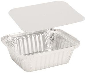Alu-Behälter mit Deckel 470 ml 100 Aluschalen mit Deckel - der-verpackungs-profi.de - Rechteckig - 148 x 123 x 40 mm