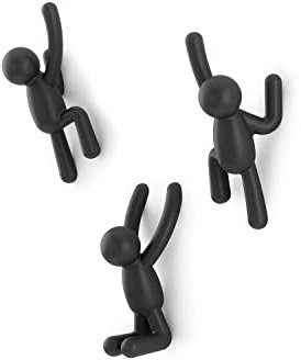 Umbra Buddy Haken – Dekorative Wandhaken für Jacken, Schals, Taschen, Rucksäcke, Handtücher und Mehr, 3er-Set, Schwarz
