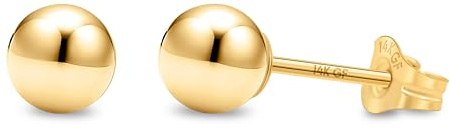 Kezef 14K Gold Filled Ball Stud Earrings for Women - Thick 14K Gold Layer, Hypoallergenic for Sensitive Ears, Round Studs | 5mm