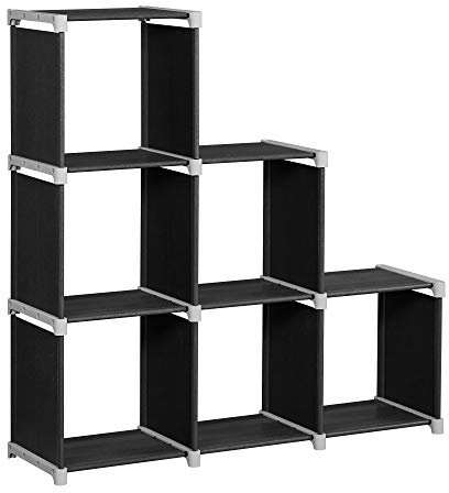SONGMICS Bücherregal, 6-Würfel-Regal, DIY, Treppenregal, Organizer fürs Wohnzimmer, Aufbewahrungsregal fürs Schlafzimmer, Kinderzimmer, Badezimmer, für Spielzeug, Raumteiler, schwarz LSN63H