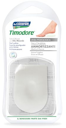 Timodore, Fersenkissen mit Dämpfung, schützt und dämpft beim Gehen, verhindert Schmerzen durch Druck auf die Ferse, 100% Made in Italy, Dermatologisch Getestet, Größe 38-41