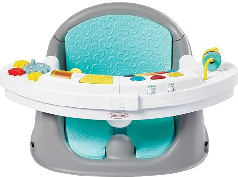 Infantino Music & Lights 3-in-1 Baby-Booster, Entdeckungssitz, Mitwachsend, Umwandelbarer Baby-Sitz, Anpassbare Größe, Interaktiver Spiel- und Snack-Tisch, Fördert die Kindesentwicklung, Farbe Blau