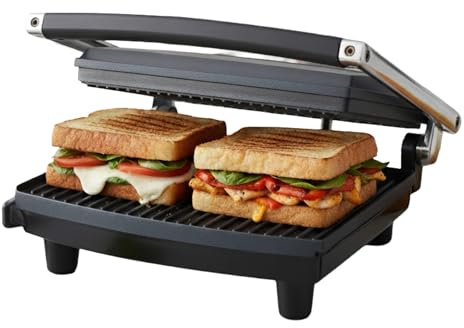Panini Press Gourmet Grilled Cheese and Sandwich Maker - Electric Indoor Grill with Drip Tray for Healthy Cooking Options (Silver)