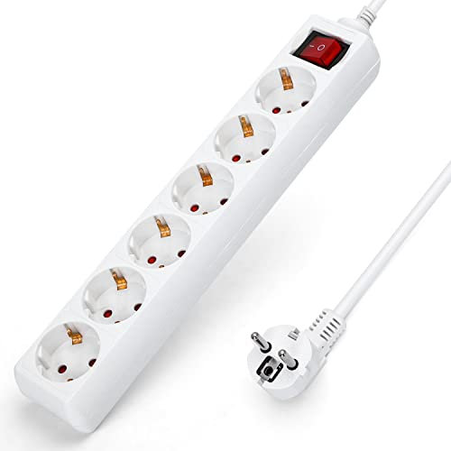 Aigostar Steckdosenleiste 6-fach mit Schalter Tischsteckdose Kindersicherung 3g1.0m㎡ 1,5 m Kabel, Weiß