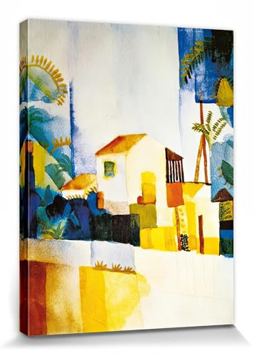 1art1 August Macke Poster Das Helle Haus, 1914 Bilder Leinwand-Bild Auf Keilrahmen | XXL-Wandbild Poster Kunstdruck Als Leinwandbild 80x60 cm