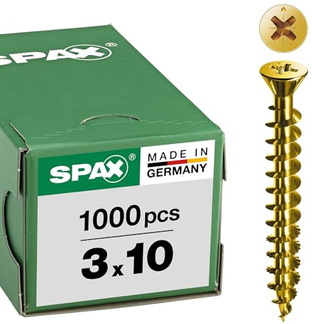 SPAX Universalschraube, 3,0 x 10 mm, 1000 Stück, Kreuzschlitz Z1, Kleiner Senkkopf (Ø 5mm), Vollgewinde, YELLOX, 0321020300105