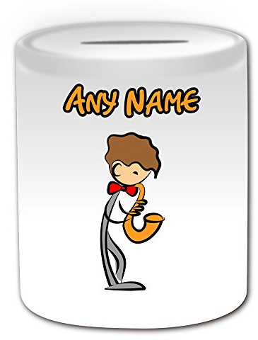 Personalisiertes Geschenk – Saxophon Spardose (Sport und Hobby Design Thema, weiß) – alle Nachricht/Name auf Ihre einzigartige – Musik Saxophon Jazz Bass Band Musical Instrument Player