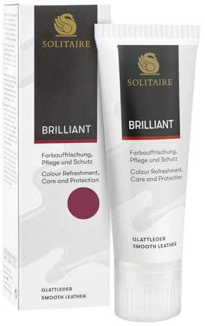 SOLITAIRE Brilliant Schuhcreme Farbe: Bordeuax, mit Farbauffrischung für Glattleder und intensive Pflege und leichte Imprägnierung für Schuhe, Taschen, Kleidung, mit Schwammaufträger, 75ml