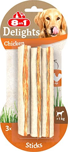 8in1 Delights Chicken Sticks - gesunde Kaustangen für Hunde, hochwertiges Hähnchenfleisch eingewickelt in Rinderhaut, 3 Stück