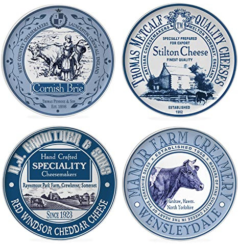 Occasion Set of 4 Vintage British Porcelain Cheese Plates 19cm Gift Boxed, Side Plate, Dish Set for Appetizer Cake Dessert Fruit Tapas