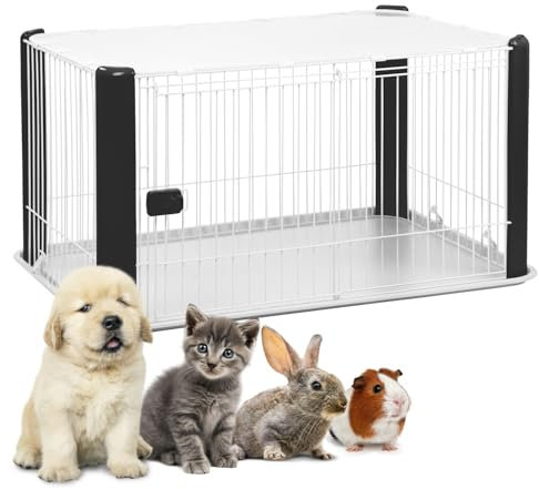 Iris Ohyama Welpenauslauf mit abschließbarer Tür und abnehmbarem Dach, H60cm, Schwarz, Katzengehege, Hundebox, Für Outdoor, Indoor, Welpenlaufstall, Hundezaun, Welpenzaun, Laufstall Hund, CLS-1130