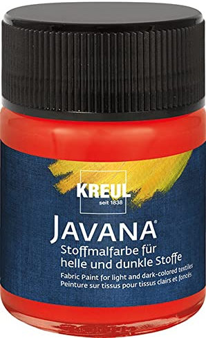 KREUL 91963 - Peinture pour tissu Javana pour tissus clairs et foncés, 50 ml verre rouge, caractère pâteux, pour tamponner et pochoiriser, résistant au lavage après fixation