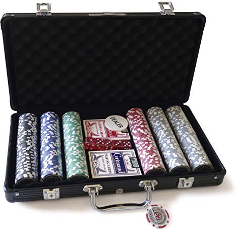 Fournier Premium-300 Mallette Poker premium Grimaud-300 jetons et 2 jeux de cartes, 360325, Noire