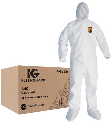 KleenGuard 44336 A40 Elastic-Cuff, Ankle, Hood & Boot Coveralls, White, 3X-Large (Case of 25)
